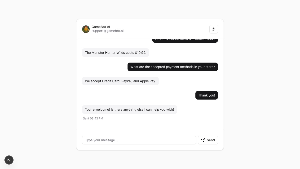 Chat showing conversation between customer and AI assistant in light mode.